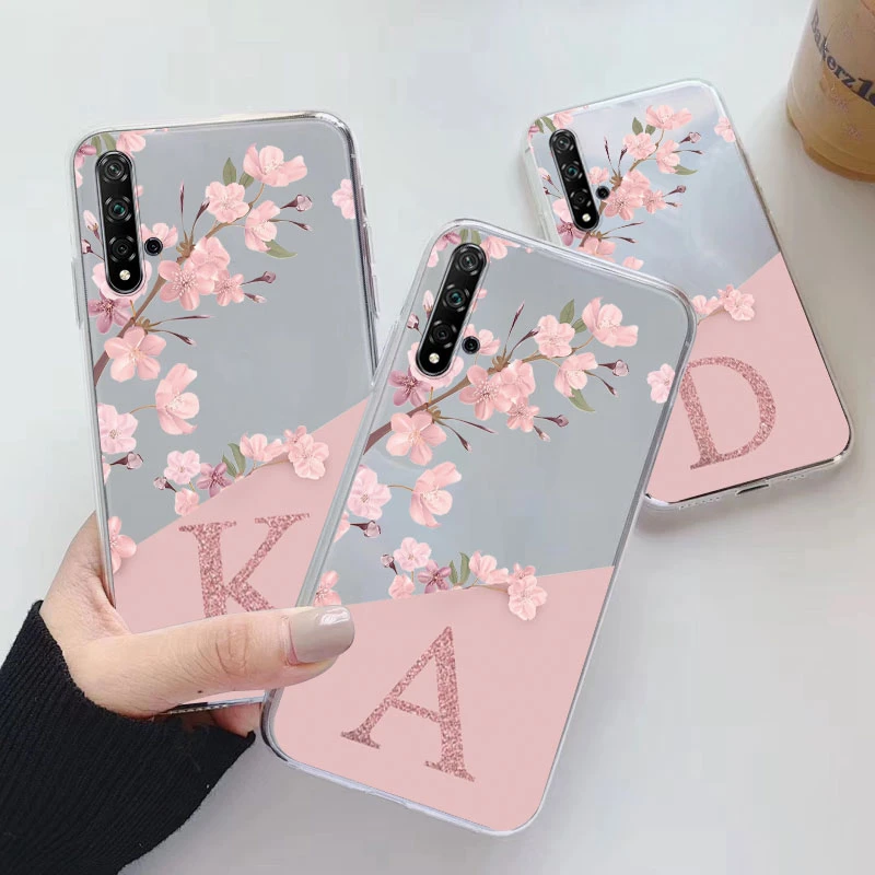 For Huawei Nova 5T Case Soft Slim Luxury A-Z Letters Back Cover Fundas Clear Bumper For Huawei Nova5T 5 T Transparent Shell Capa