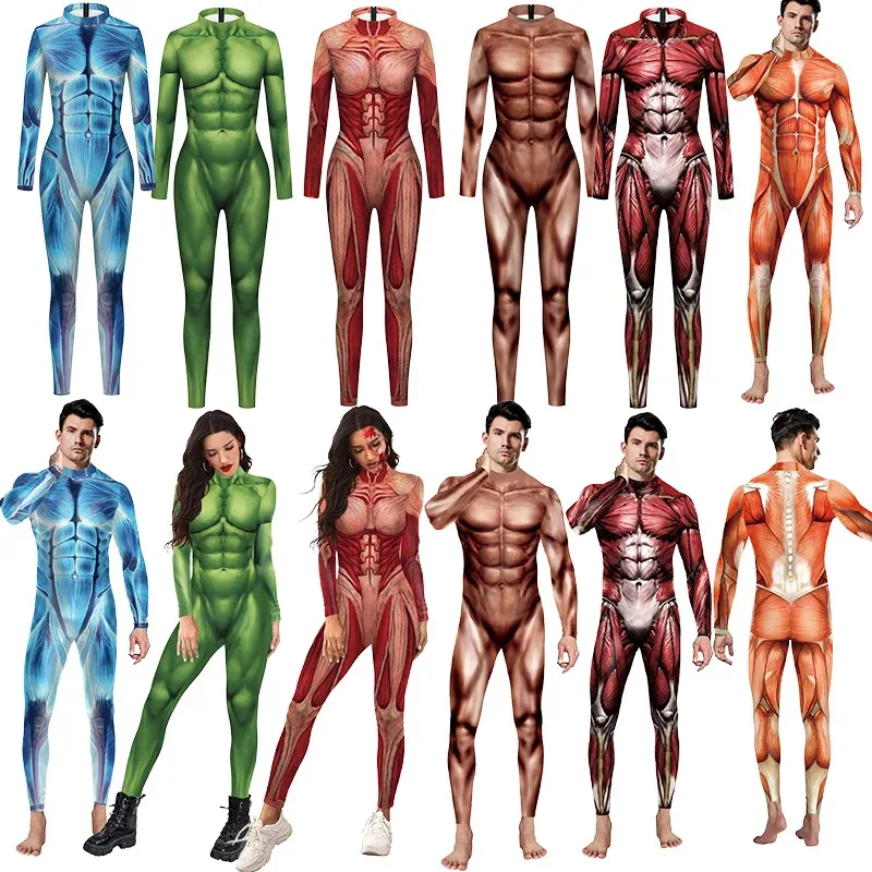 

Fancy Green Muscle Jumpsuit Halloween Cosplay Costume Hero Bodysuit 3D Print Spandex Jumpsuit Party Carnival Movie Catsuit