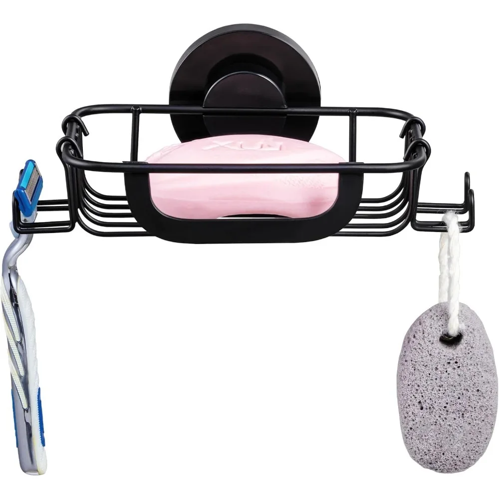 

Soap Dish Bar Soap Holder Suction Cup with 4 Hooks, Stainless Steel Soap Saver Tray for Shower Wall, Bathroom, Kitchen