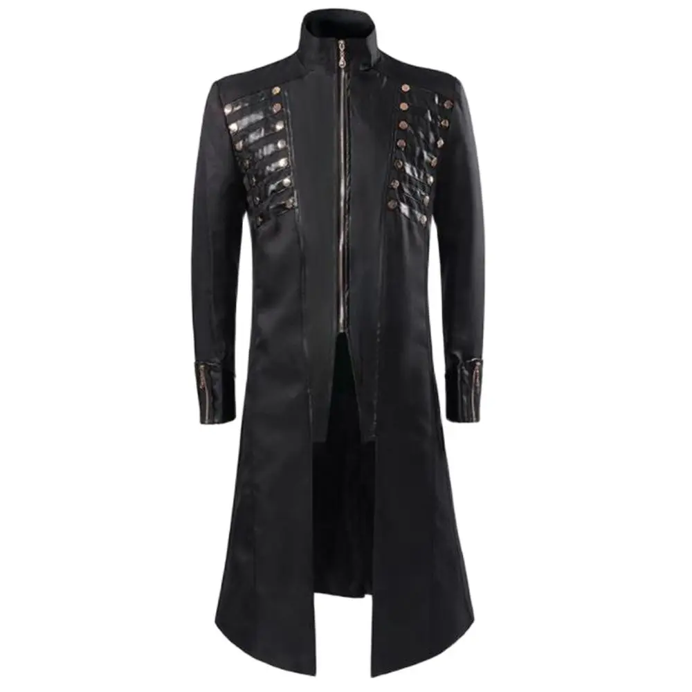 New European and American Men's Coat Fashion Outerwear Steampunk Retro Uniform Stand Collar Fantasy Performance Costume Dress Up