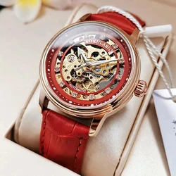 Classic Skeleton Ladies Watch Leather Automatic Mechanical Elegant Lady Watch Waterproof Watches for Woman reloj para mujer