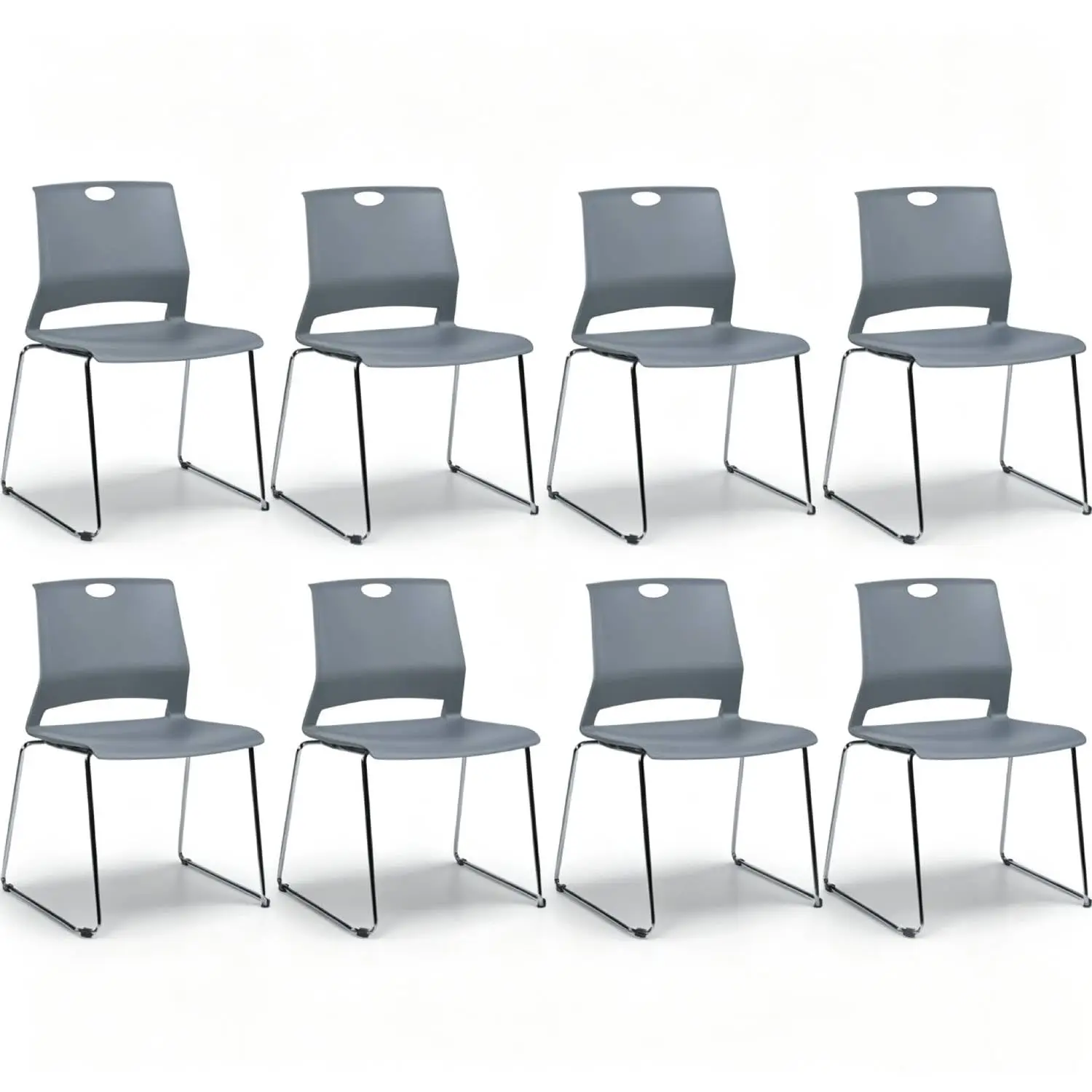 Grey Plastic Stack Chair for Office Guests & Waiting Rooms, 8-Pack