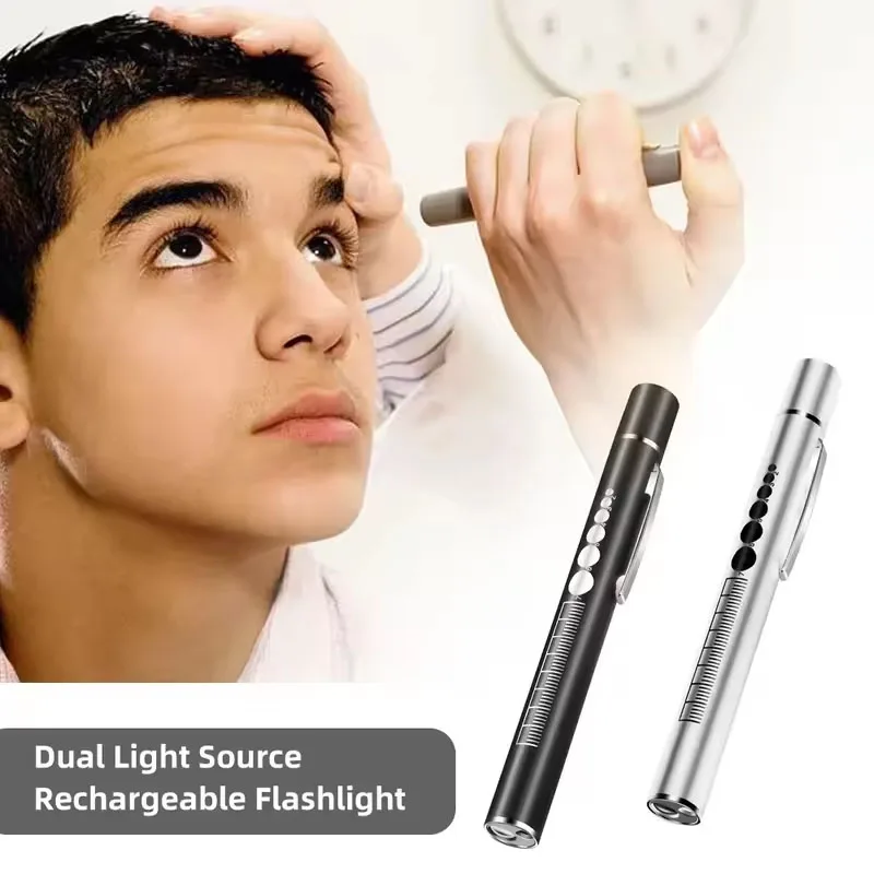 Mini Portable Penlight LED Flashlight Oral Pupil Medical Handy USB Rechargeable Stainless Steel Torch Light Outdoor Fishing Tool