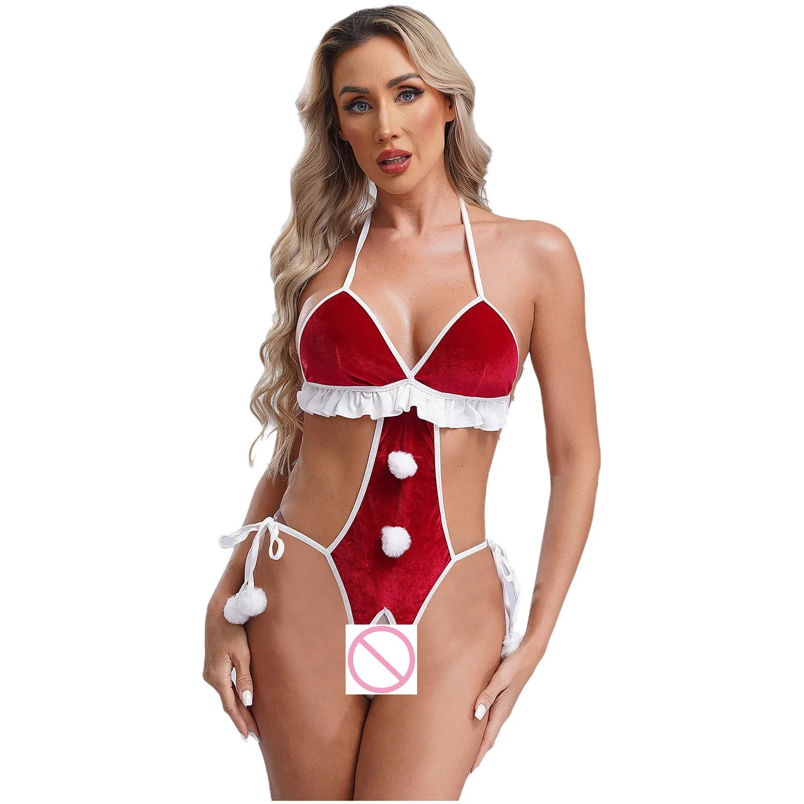 

Женский горячий сексуальный озорной рождественский карнавальный костюм Санта-эротическое нижнее белье боди женский красный белый ажурный костюм нижнего белья
