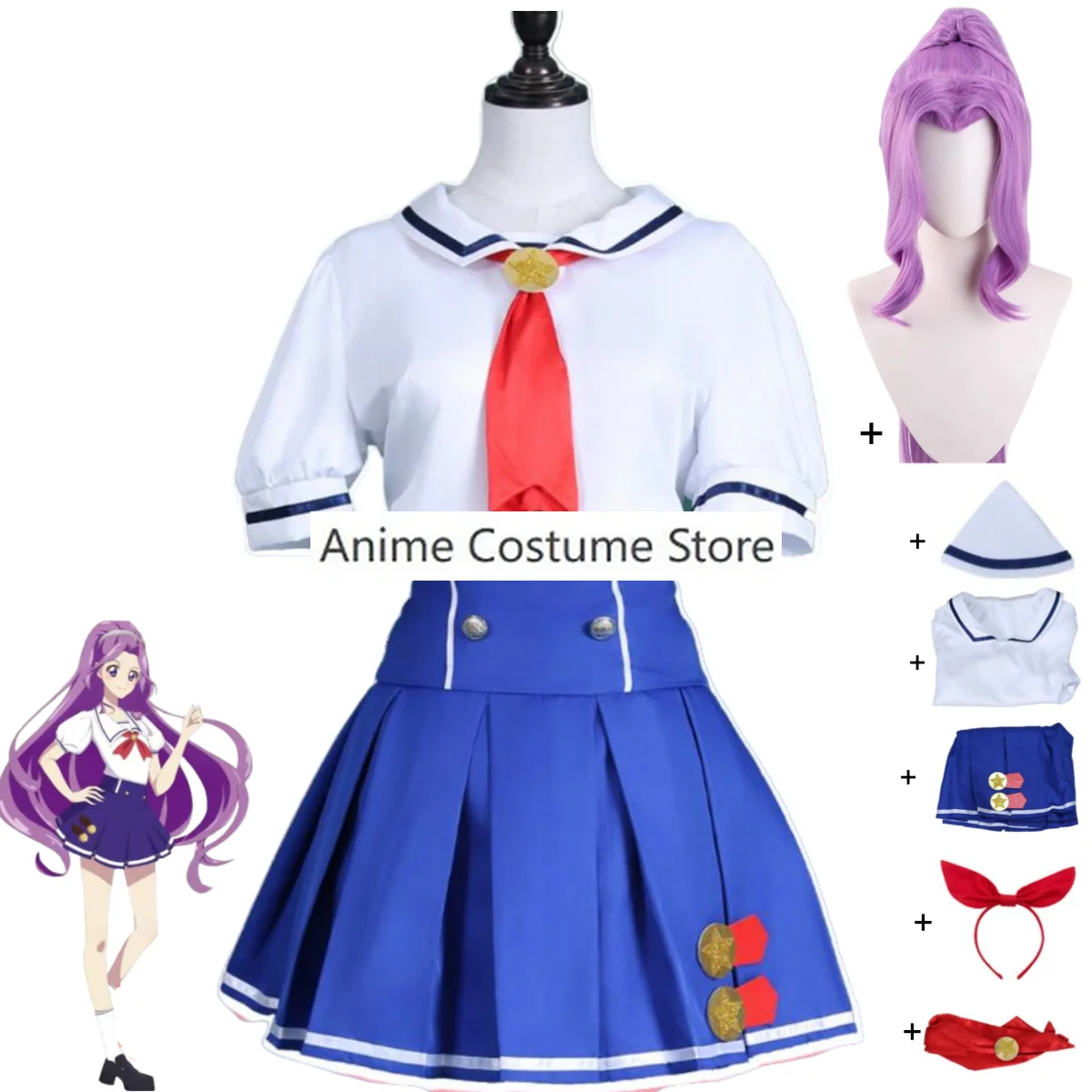 Anime Aikatsu！Hoshimiya Ichigo Kanzaki Mitsuki Cosplay Costume Wig Summer School Uniforms Skirt Woman Kawaii Halloween Suit