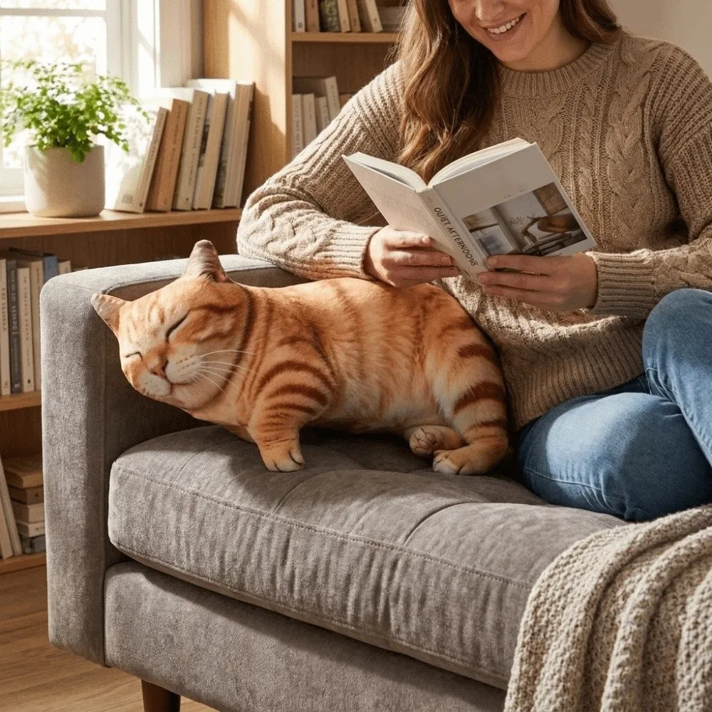 Cute Super Soft Simulated Cat Cushion Lifelike PP Cotton Filled Sleep Cushion Cartoon Realistic Stuffed Animal Home Decor