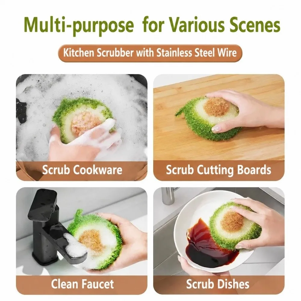 Cute Kitchen Cleaning Cloth Green Pink Avocado Flower Dishwashing Sponge Non-Damaging Plate Cleaning Scouring Pad Dish Washing