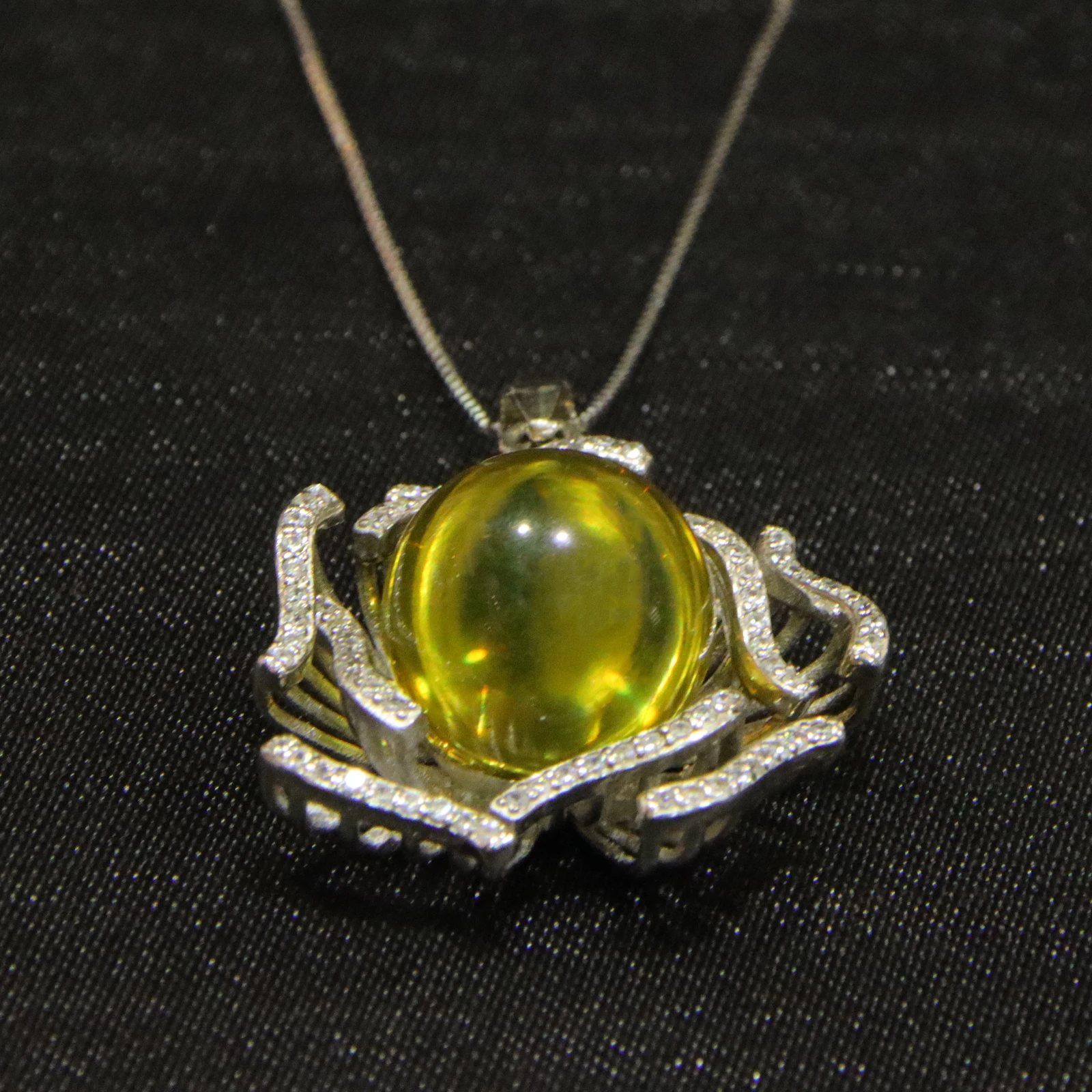 Natural Mexican Blue Amber Pendant Sterling Silver Flower Petal Design 13mm Round Bead Necklace Jewelry Gift for Women