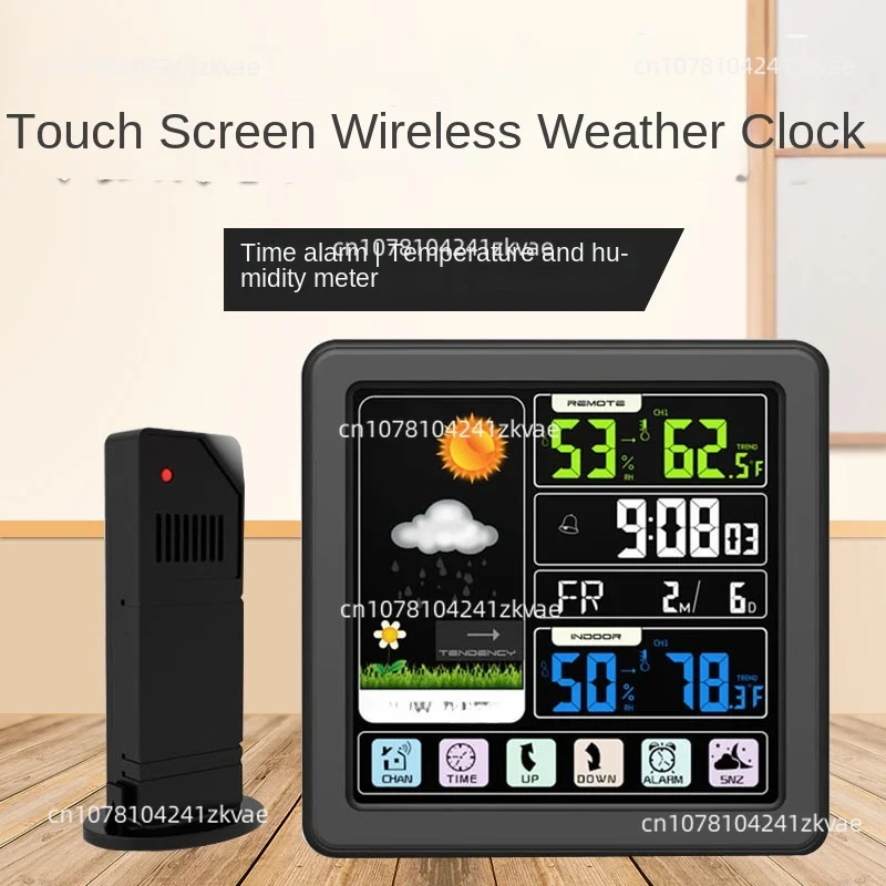 Touch screen wireless weather clock color screen weather station household thermometer indoor and outdoor thermometer