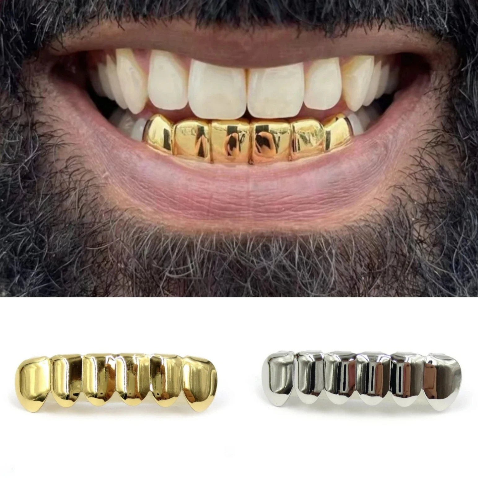 Classic Hot New Style 6 Bottom Teeth Grillz Hip Hop Gold/Silver/Colorful Tooth Caps Glossy Dental Grills Jewelry for Women Men