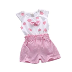 Children's Cotton Sleeveless Suit 2024 Summer Girls Summer Clothes 0-4 Years Old Bow T-Shirt + Shorts Trendy Clothing