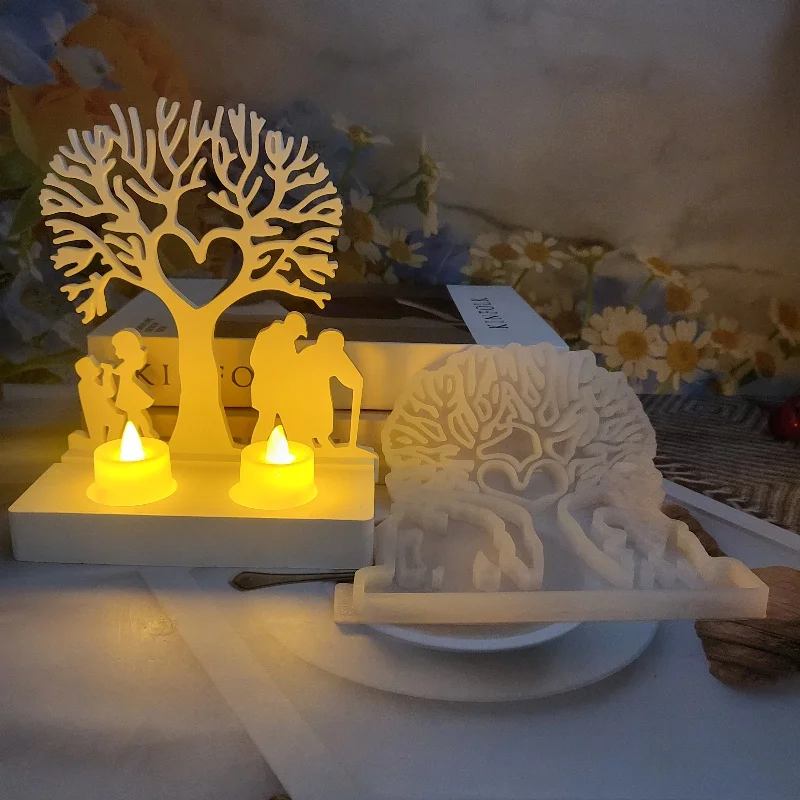 Under The Love Tree White Head To Grow Old Plugs Decorative Plaster Mold DIY Silicone Mold Love Tree Candlestick Plaster Mold