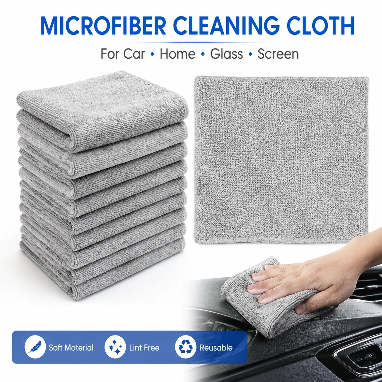 Paños de Limpieza de Microfibra Suaves y Sin Pelusa, Reutilizables para Interiores de Automóviles, Vidrio, Cocina y Hogar - 5/10/20/50 Piezas