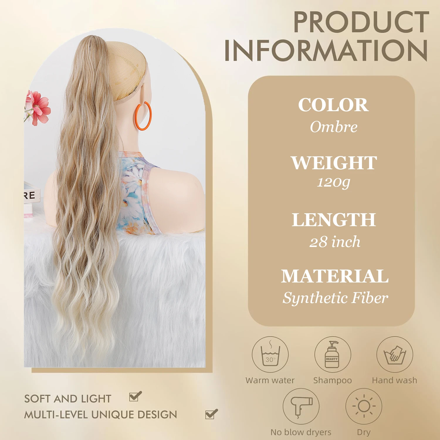 28 Inch Wavy Claw Clip Ponytail Extensions Long Curly Wavy Claw Clip in Ponytail Hair Extensions Ponytails Synthetic Hairpieces