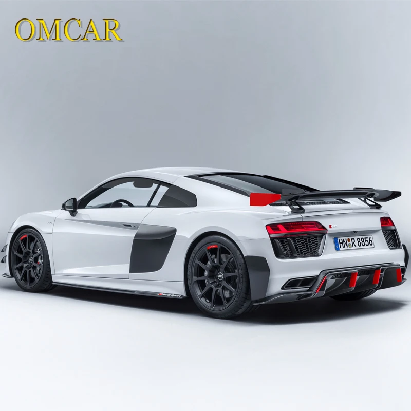 Kit de carrocería de carbono seco estilo rendimiento parachoques delantero labio Canards falda lateral parachoques trasero alerón trasero para Audi R8 2016-2020