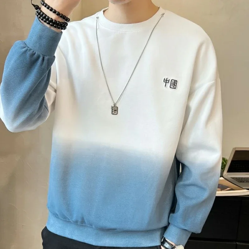 Sweatshirt for Men Hoodieless Pullover Male Clothes Round Neck Aesthetic Funny Luxury Crewneck Cotton No Brand Winter Simple Top