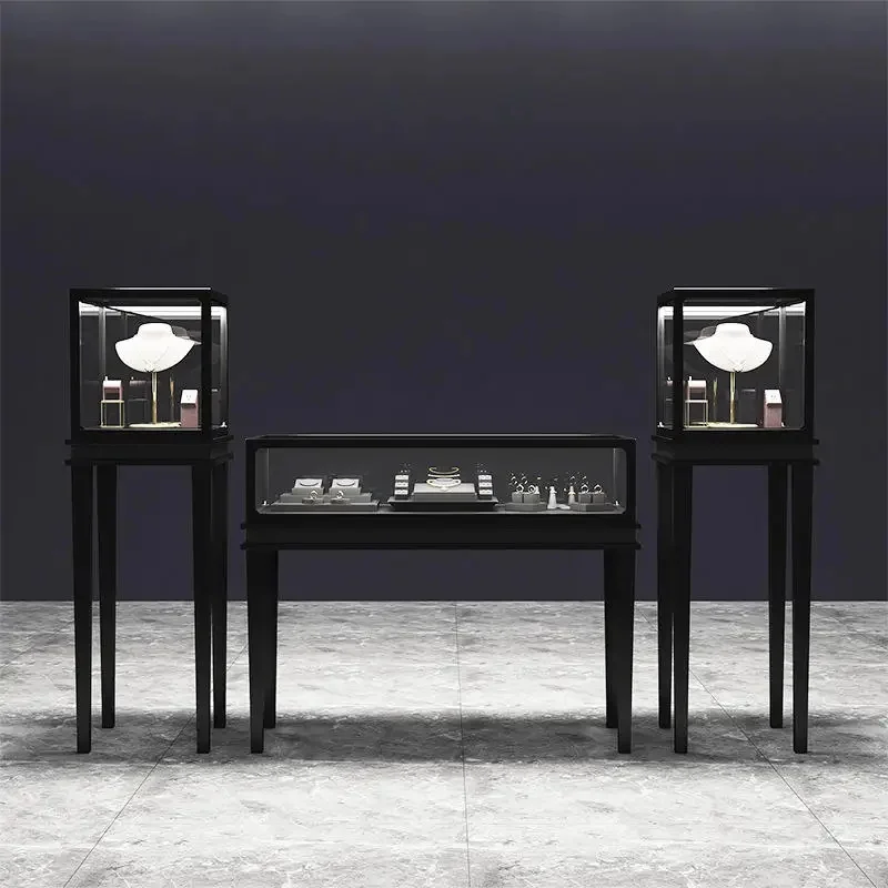 custom.Luxury Jewelry Display Cabinet LED Display Screen High Quality Eco-Friendly MDF Construction Painted Square Shape