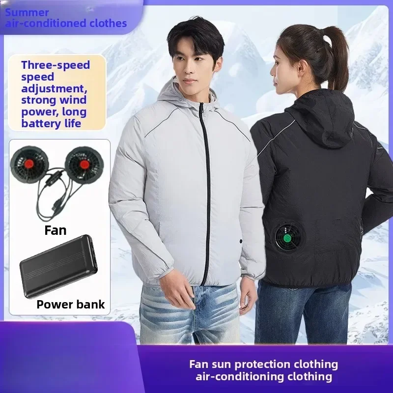 

Summer Cooling Fan Air Conditioner Clothing Outdoor Long-sleeved Hooded Sunscreen Clothing Airconditioner Clothing Men with Fan