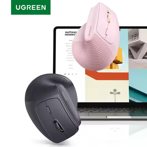 UGREEN Wireless Mouse Vertical 2.4G Ergonomic 4000DPI 6 Mute Buttons for MacBook Tablet Laptops Computer PC Mice Black Pink