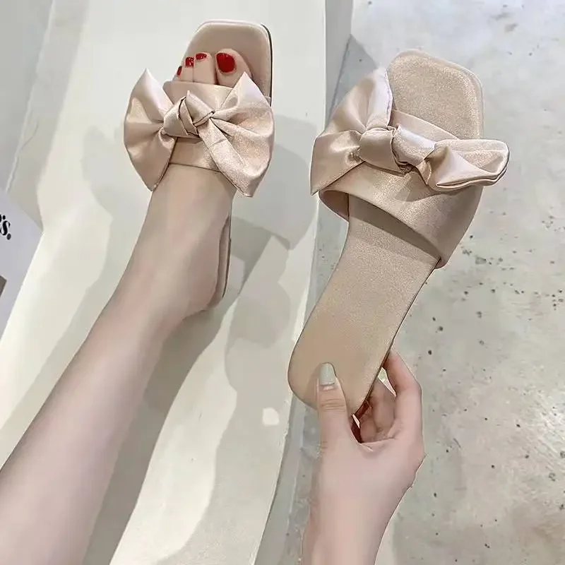 2024 Luxury Design Open Toe Slippers Indoor Fashion Casual Sandals Slippers Comfortable Bow Flat Women Slippers