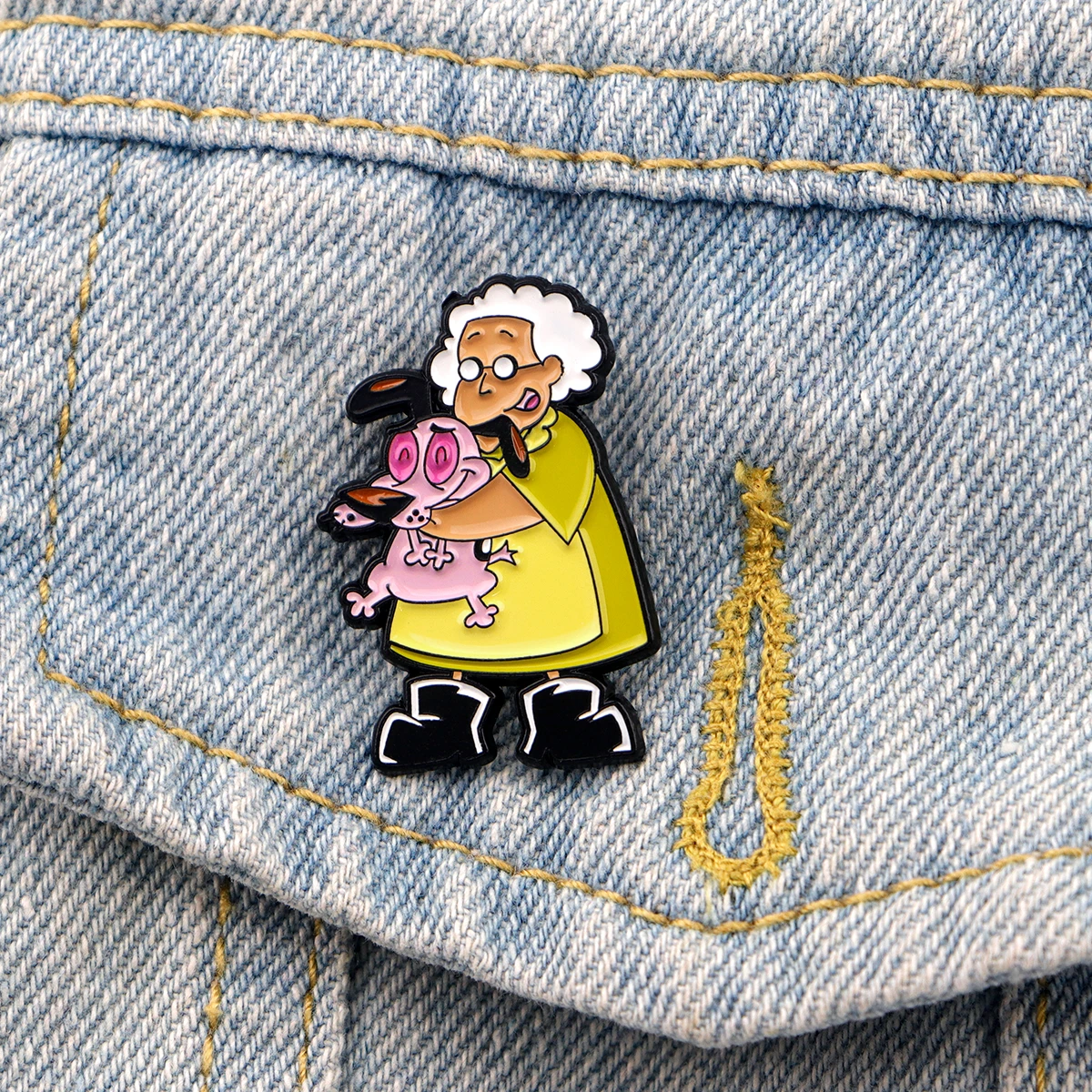 Alfileres esmaltados con figura de dibujos animados, broche de perro de coraje rosa, insignias de animales bonitos, Pin de solapa de camisa vaquera de Metal, accesorios de joyería, regalos