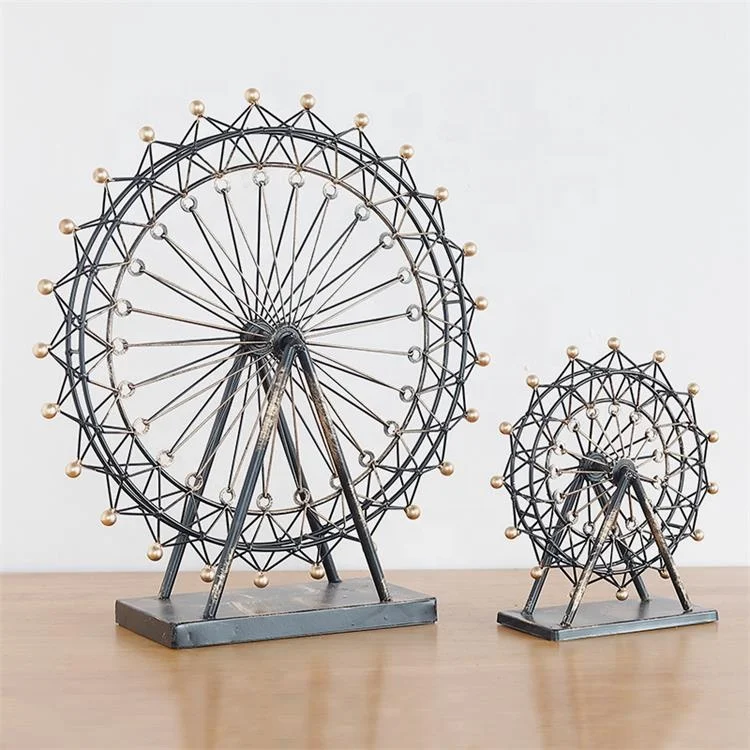 Nordic Creative Vintage Iron Ferris Wheel Model Sculptures Wrought Iron Ornaments for Desktop Decor