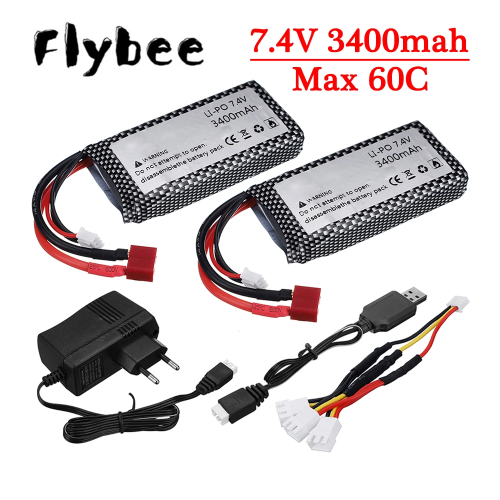 RC Car Battery 7.4V 3400mAh For Wltoys 144001 12428 12423 RC Off-road Cars vehicle 2s 7.4v Battery for feiyue 03 Q39 RC toys