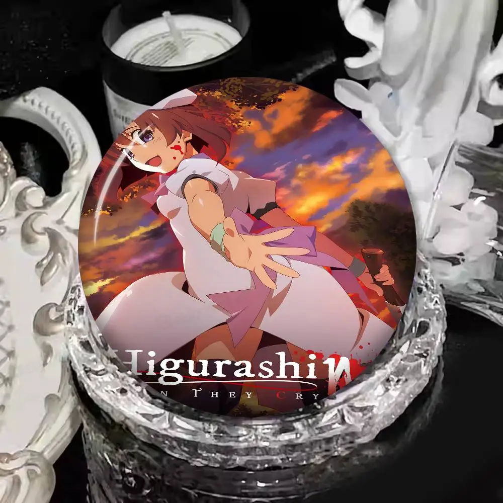 Higurashi When They Cry Classic Movie Tinplate Pin Button Custom Anime Role Old-school Brooch Collar Badge Jewelry Gift Fans view 4