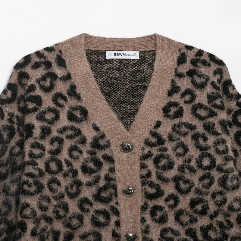 Maglione lavorato a maglia sciolto con motivo animale V-Ne Nuova collezione invernale Cappotto da donna Faion Commute Sle Long Sve con bottoni