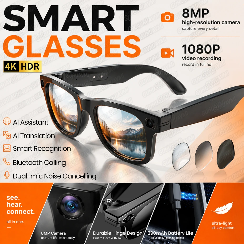 2026 New 800W Pixel Camera Smart Glasses Video Recording AI Photo Recognition Call Voice Translation Sunglasses For Men Women