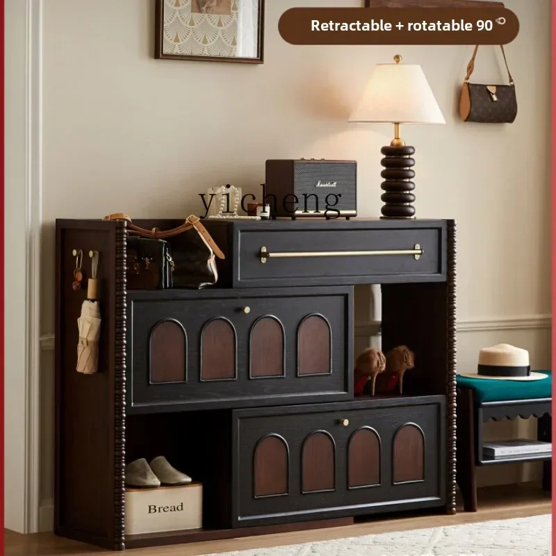 

ZC retro solid wood home shoe cabinet new medieval home door integrated wall locker