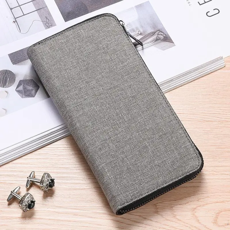 الرجال محفظة طويلة سعة كبيرة فتحات بطاقة متعددة قماش انغلق محفظة الأعمال حقيبة يد محفظة حمل البطاقة عملة حقيبة #4