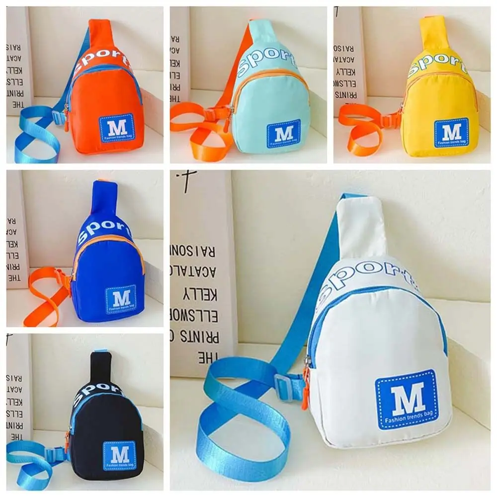 Letter M Kids Chest Bag Nylon Large Capacity Children Crossbody Bag Coin Purse Zipper Outdoor Travel Shoulder Bag Children/Kids