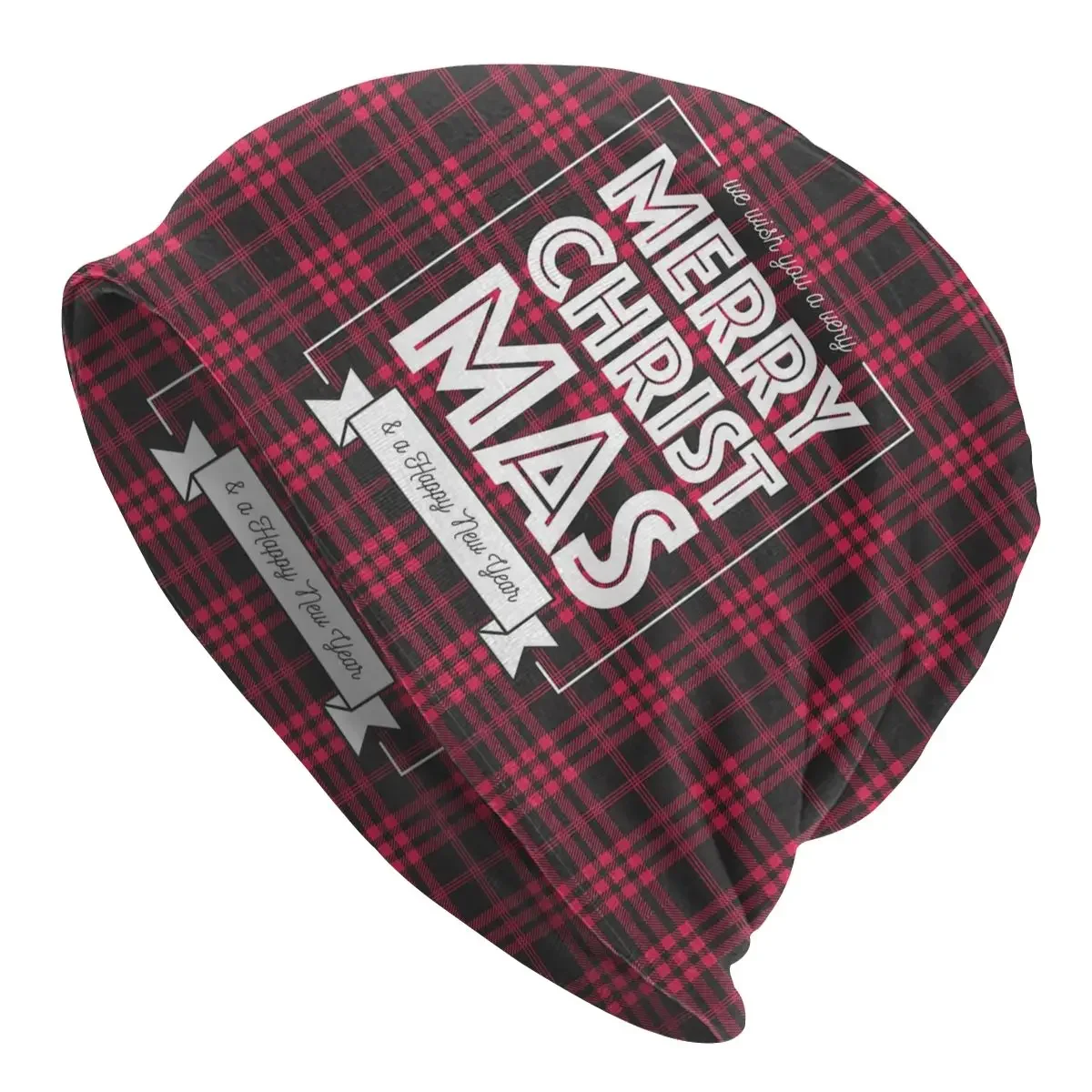 

Nordic Retro Merry Christmas Skullies Beanies New Year Red Plaid Letter Hat Hip Hop Men Women Cap Head Wrap Bonnet Knit Hat