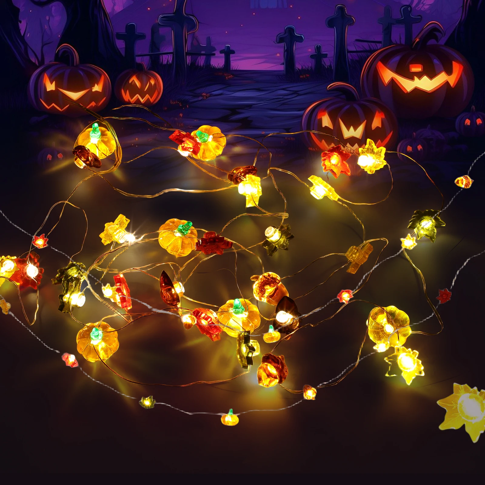 

Halloween Indoor LED String Light Copper Wire Fall Light for Bedroom Party Autumn Thanksgiving Decor Fall Decorative Lights