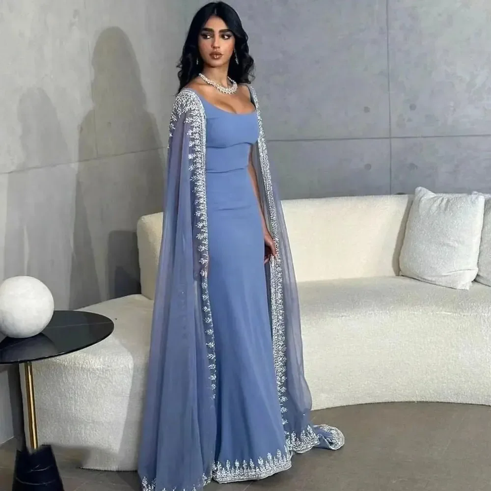 Square collar Saudi Prom Dress Shawl SLeeves Evening Dress With Floor-Length Women Wedding Party Gowns 2024 Arabia CL-707