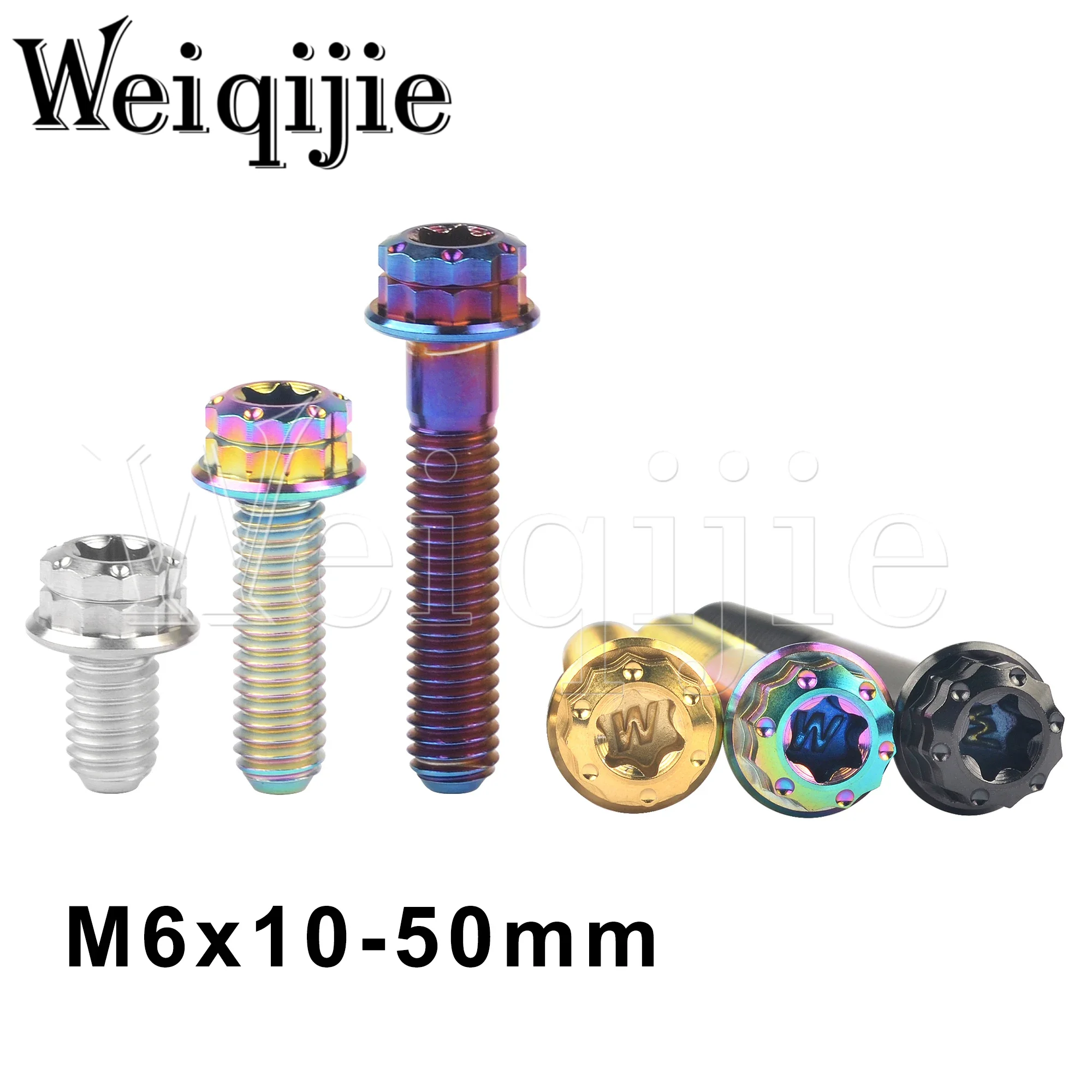 

Weiqijie 6pcs Gr.5 Ttitanium Bolt M6x10 15 20 25 30 35 40 45 50mm Flange 12-Point Torx T30 For Motorcycle Fastener