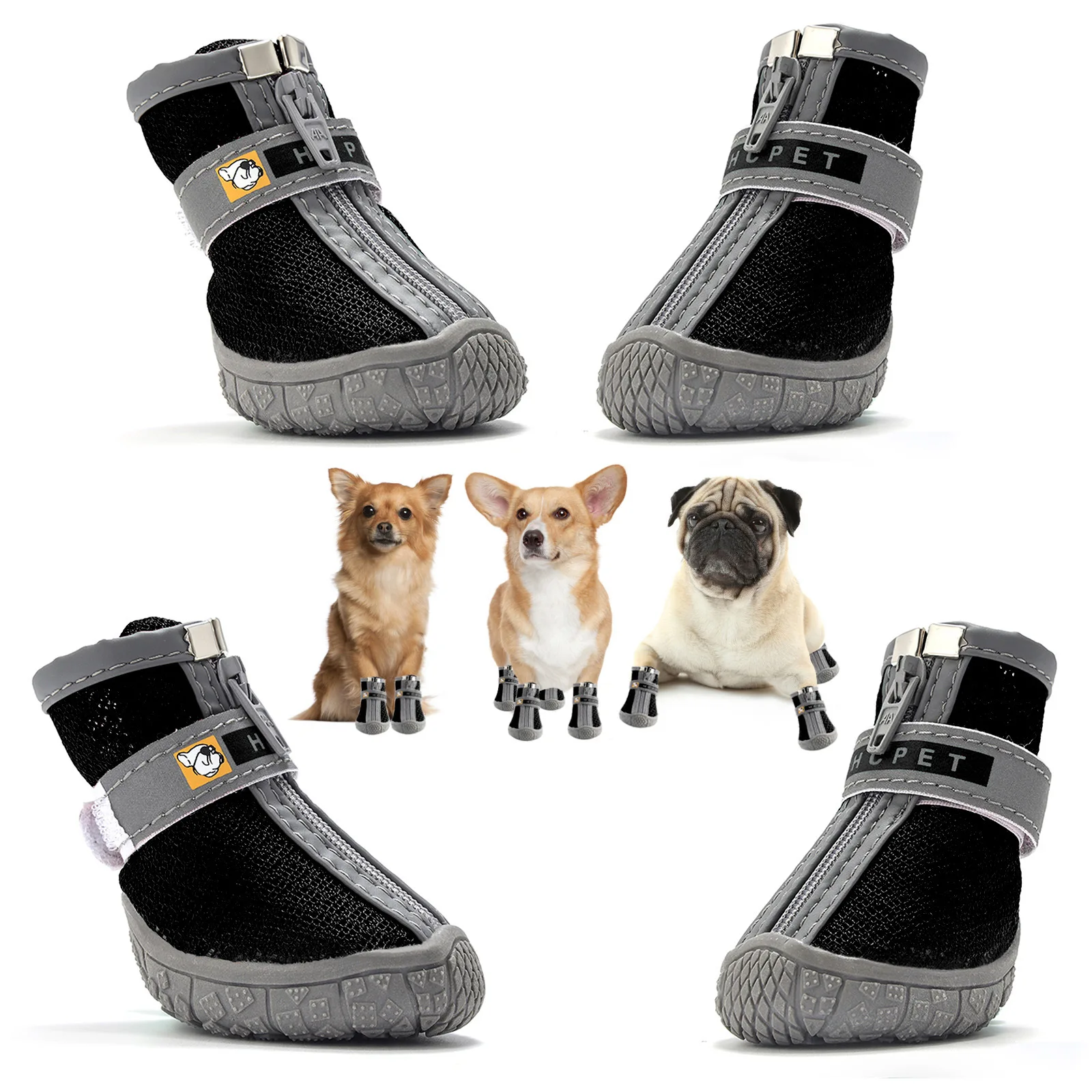 Reflective Waterproof Shoes for Pets, Warm Snow Boots, Rain Booties, Anti-slip Socks, Medium and Large Dog, 4 PCs/Set