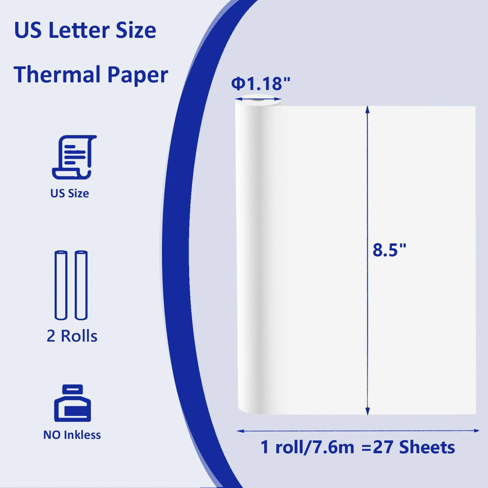 Multipurpose US Letter Paper 2Rolls Thermal Paper Width 216mm Roll Diameter 30mm Compatible With PD-A4 Thermal Portable Printers