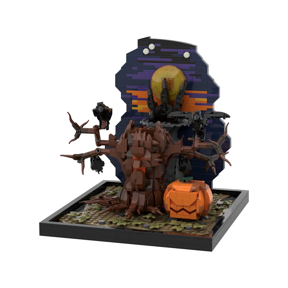 

MOC Halloween Tree Horror Pumpkin Building Blocks Model Halloween Dark Castle Dead Tree Crow Bricks Assembly Toys Kids DIY Gift