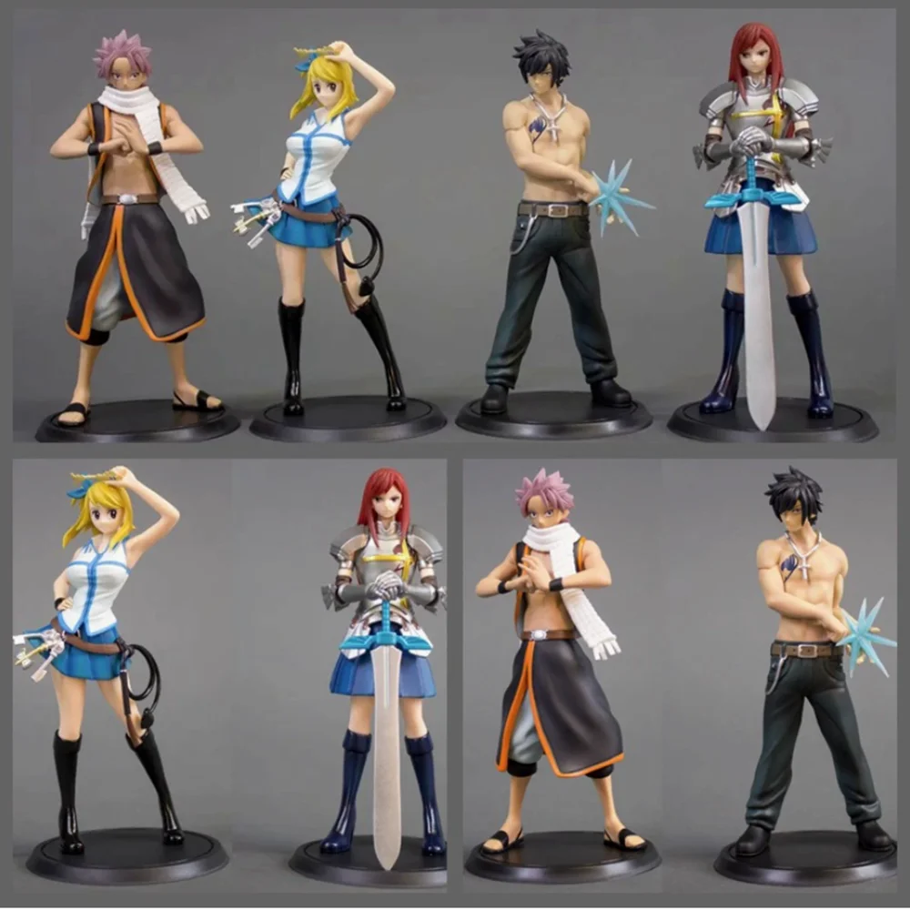 Figurines d'action FAIRY TAIL Natsu gris Lucy Erza, modèle en PVC EARTH LAND Magic World Collection, jouet cadeau pour enfant, 4 pièces