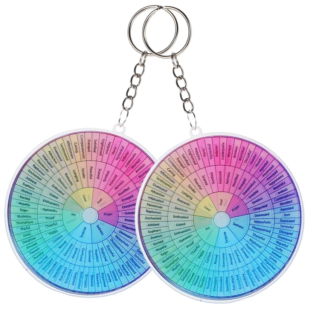 2 Pcs Emotional Keychain Double Side Feelings Wheel Hanging Charm Pendant for Purse Lovely Keychains