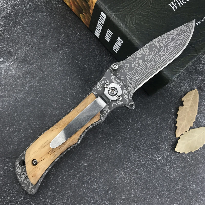 Quick opening folding knife 2.76'' 5Cr13Mov textural Blade white shadow wood Handle Outdoor Camping Hunting Mini Knife