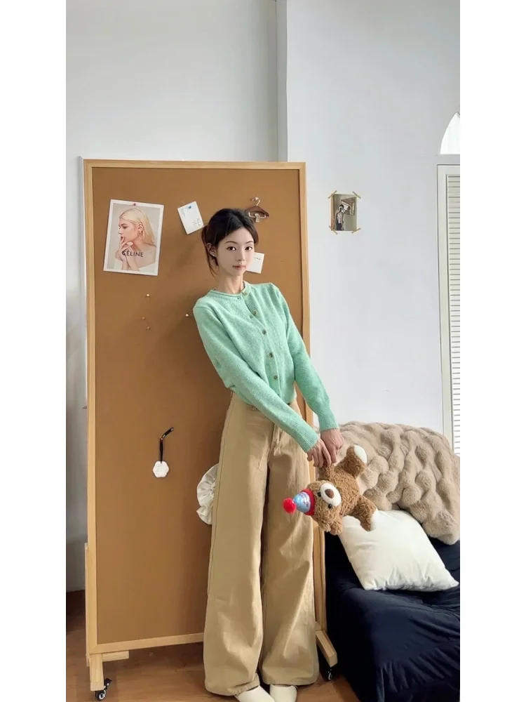 

Trendy Knitted Sweater round Ne Open Cardigan Korean Sle Faionable Casual Long Sve Color for Young Women