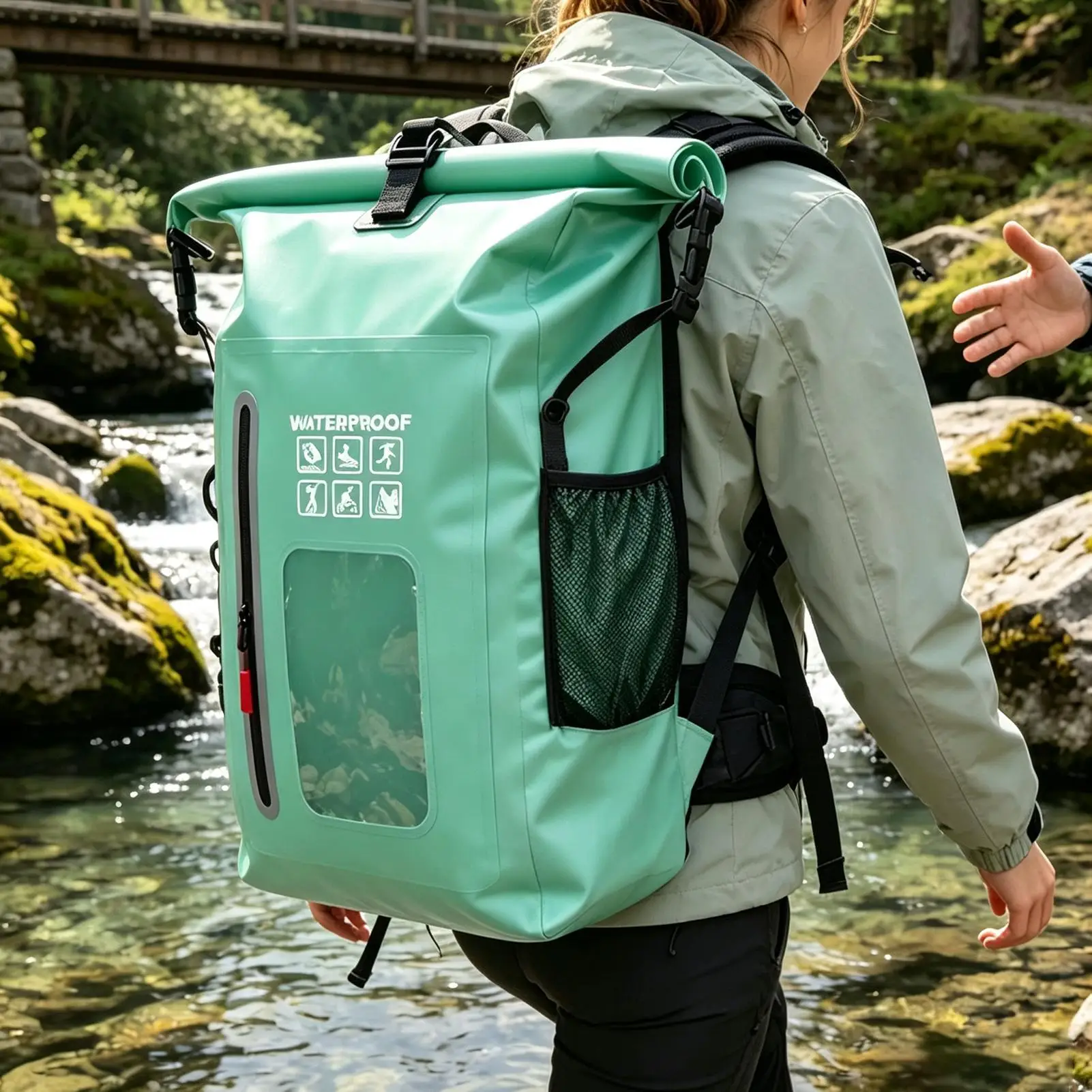 Wasserdichter Trockensack-Rucksack mit großem Fassungsvermögen, Roll-Top, leichter, wasserdichter PVC-Tagesrucksack für Männer und Frauen, zum Rafting und Kajakfahren