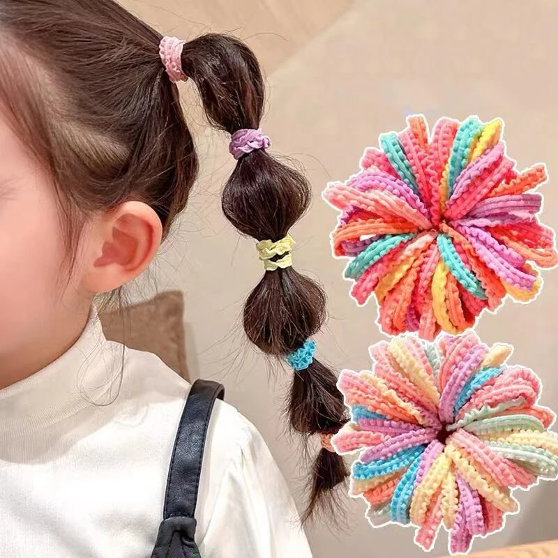 ncmama 50/100Pcs Girls Fashion Colorful Pleated Hair Bands For Girl Child Ponytail Holder Hair Tie Rubber Bands Kids Accessories