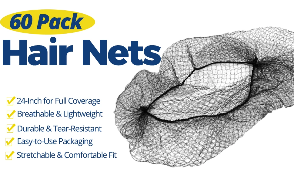 100pcs Hair Nets Set for Food Service Workers, 60pcs 24inch Invisible Hairnets & 40pcs Bun Bobby Pins for Buns, Women/Men, Balle