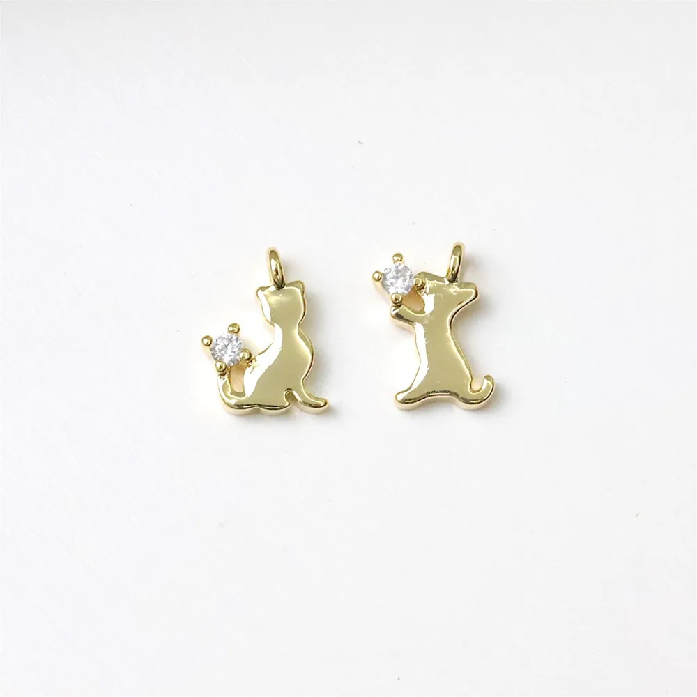 

Copper Plated Real Gold Zircon Mini Dancing Cat Courtesy Kitten Pendant DIY Necklace Bracelet Handmade Charm Accessories