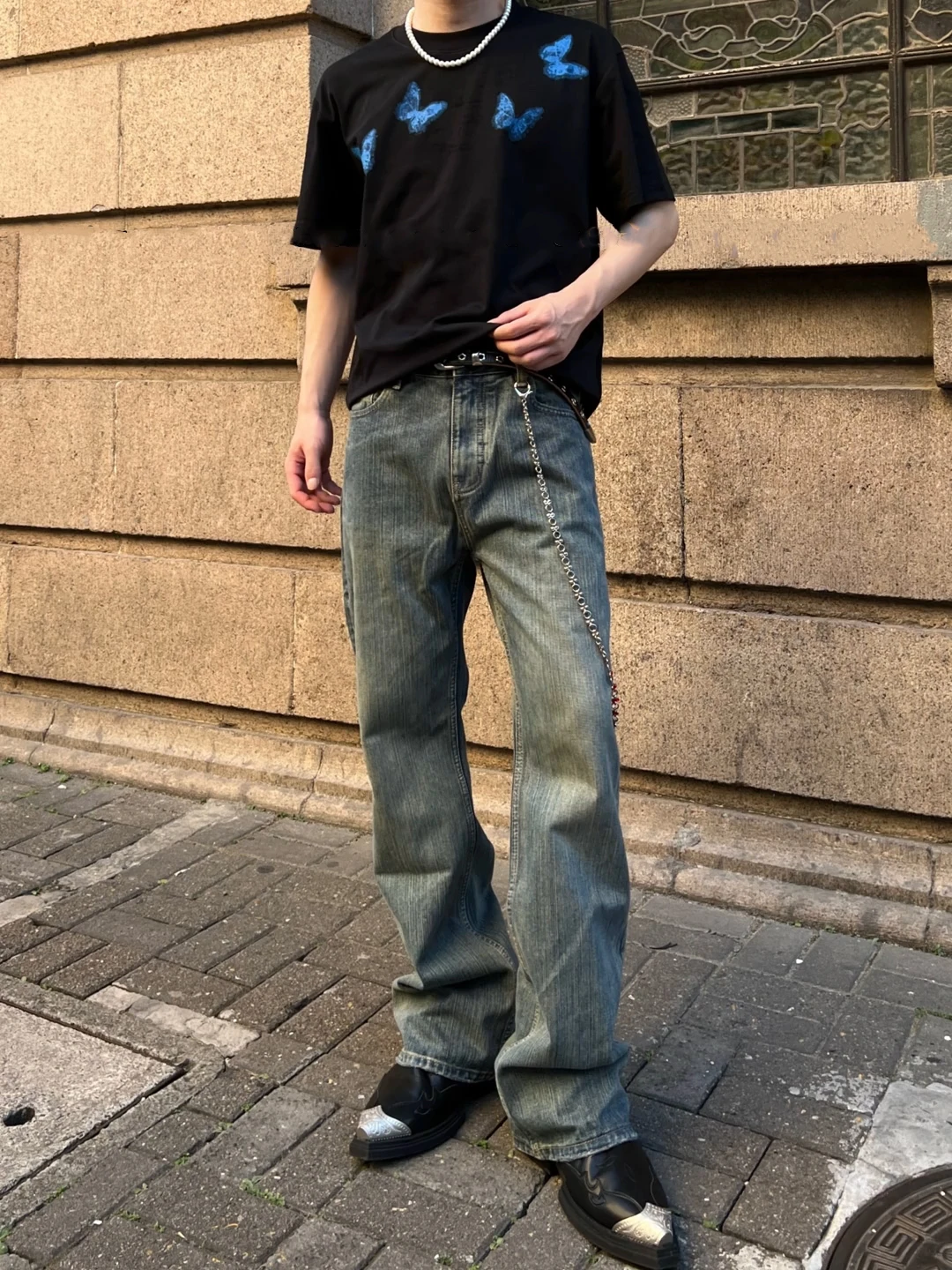 

Tall Men's Extended Length American High Street Vibe Straight Leg Micro Flared Jeans Bamboo Fiber Waed Cotton Denim