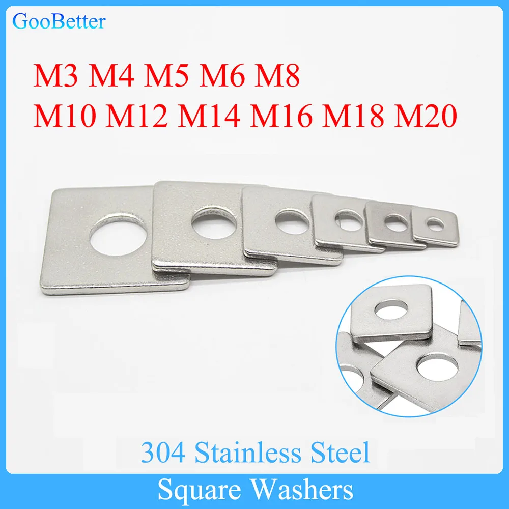 

1-100Pcs Square Washers M3 M4 M5 M6 M8 M10 M12 M14 M16 M18 M20 304 Stainless Steel Square Square Washers Flat Gasket Pad